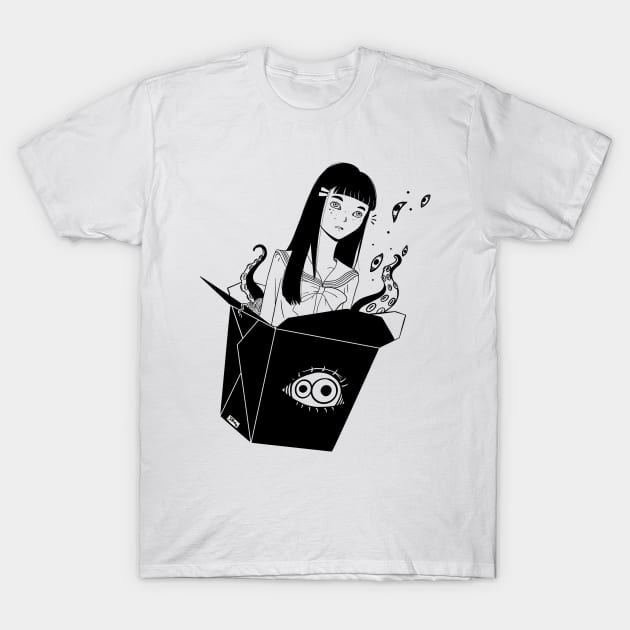 Anime School Girl Take Out With Tentacles T-Shirt by cellsdividing